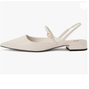 FYS White Pointed Toe Strappy Pumps Block Low Heel Slingbacks Comfy Daily Shoes